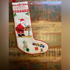 Vintage Christmas Stocking Cross stitch Santa Chris Christopher 70s clearance